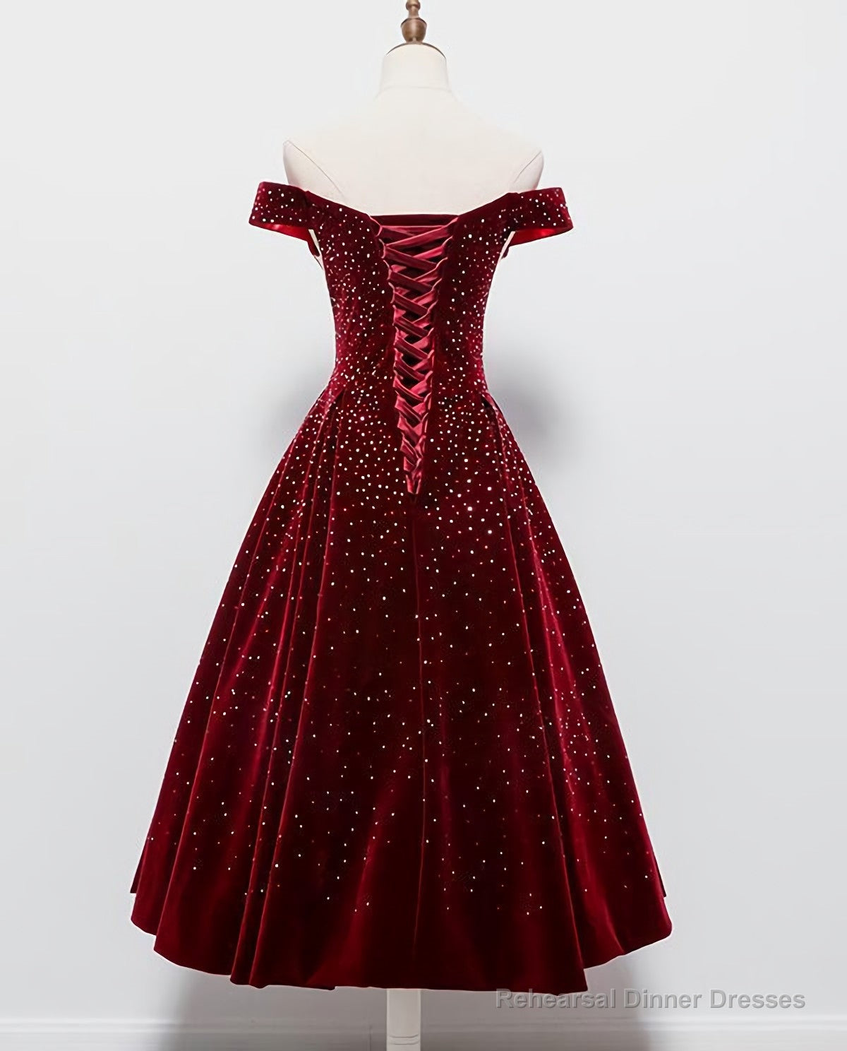 Beautiful Wine Red Tea Length Sweetheart Party Dress, Velvet Bridesmaid Dress, Prom Dress Secondary image