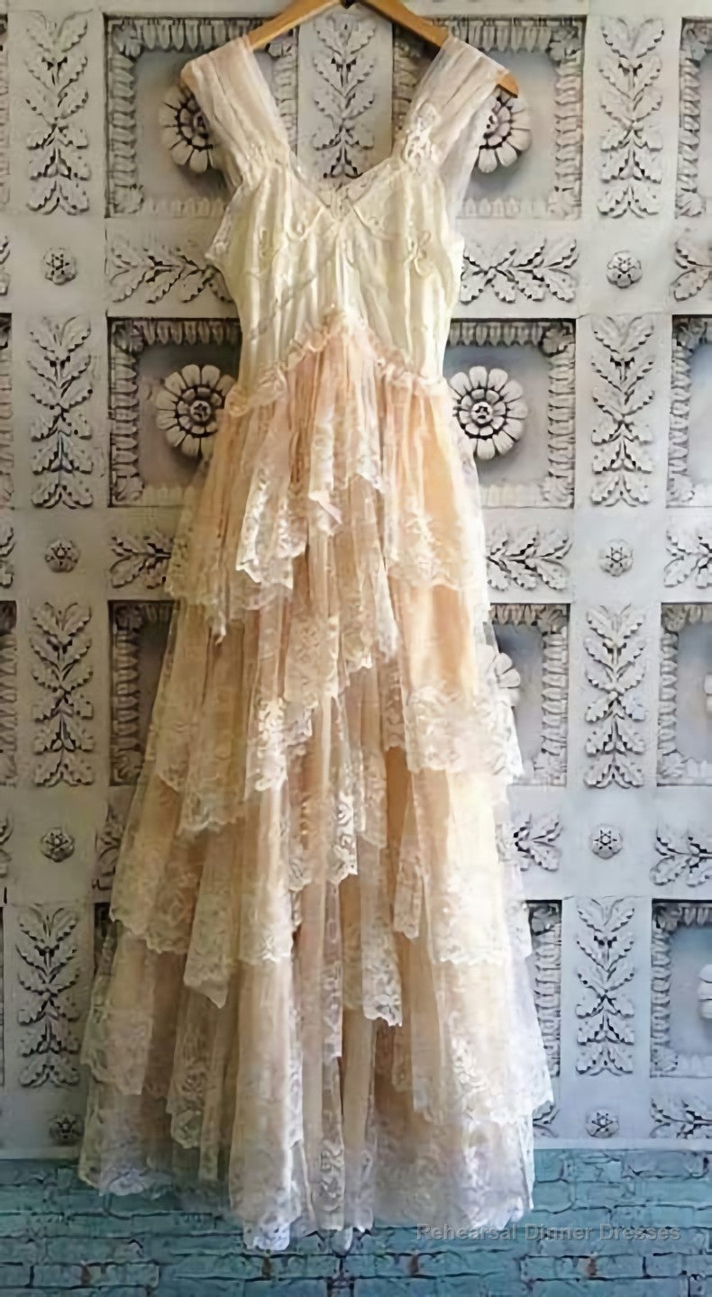 A Line Lace Tulle Prom Dresses, Womens V Neck Elegant Lace Dress Main image