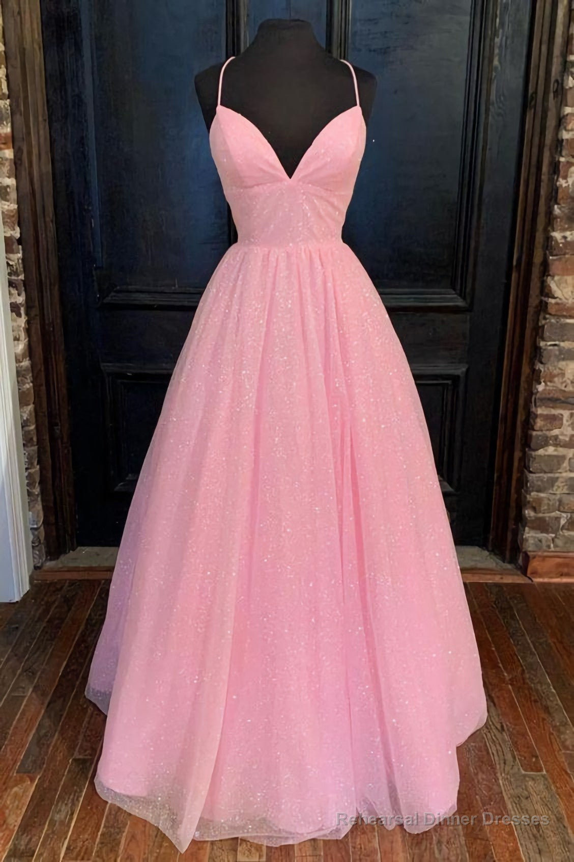 Empire Pink Shiny Tulle Long Prom Dress 2025 Main image