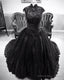 Halter Black Prom Dress, Cap Sleeve Applique Long Ball Gown