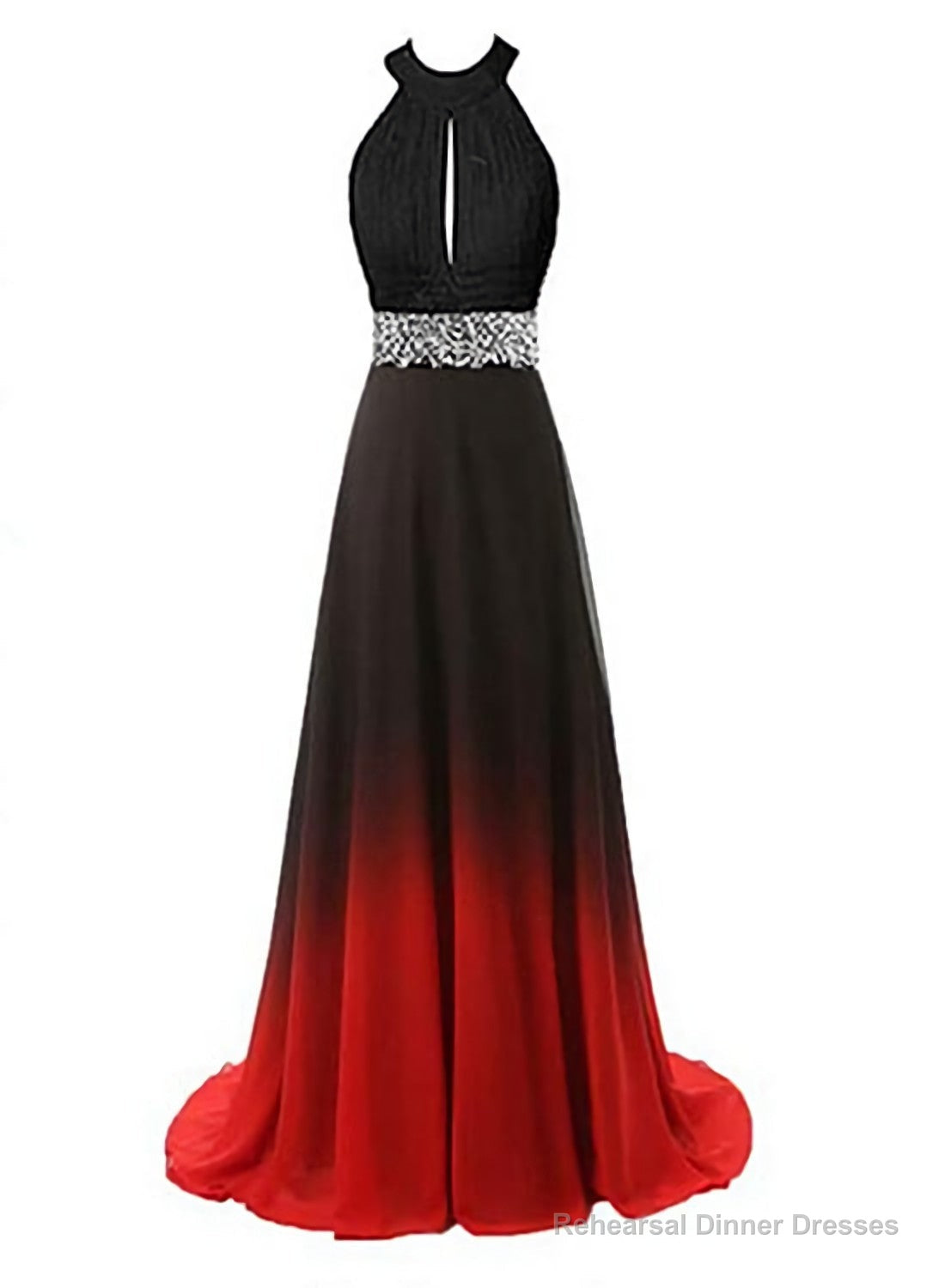 Beautiful Gradient Color Halter Beaded Party Dress, Red And Black Prom Dress Secondary image