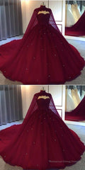 Burgundy Ball Gown Wedding Dresstulle Prom Dresses
