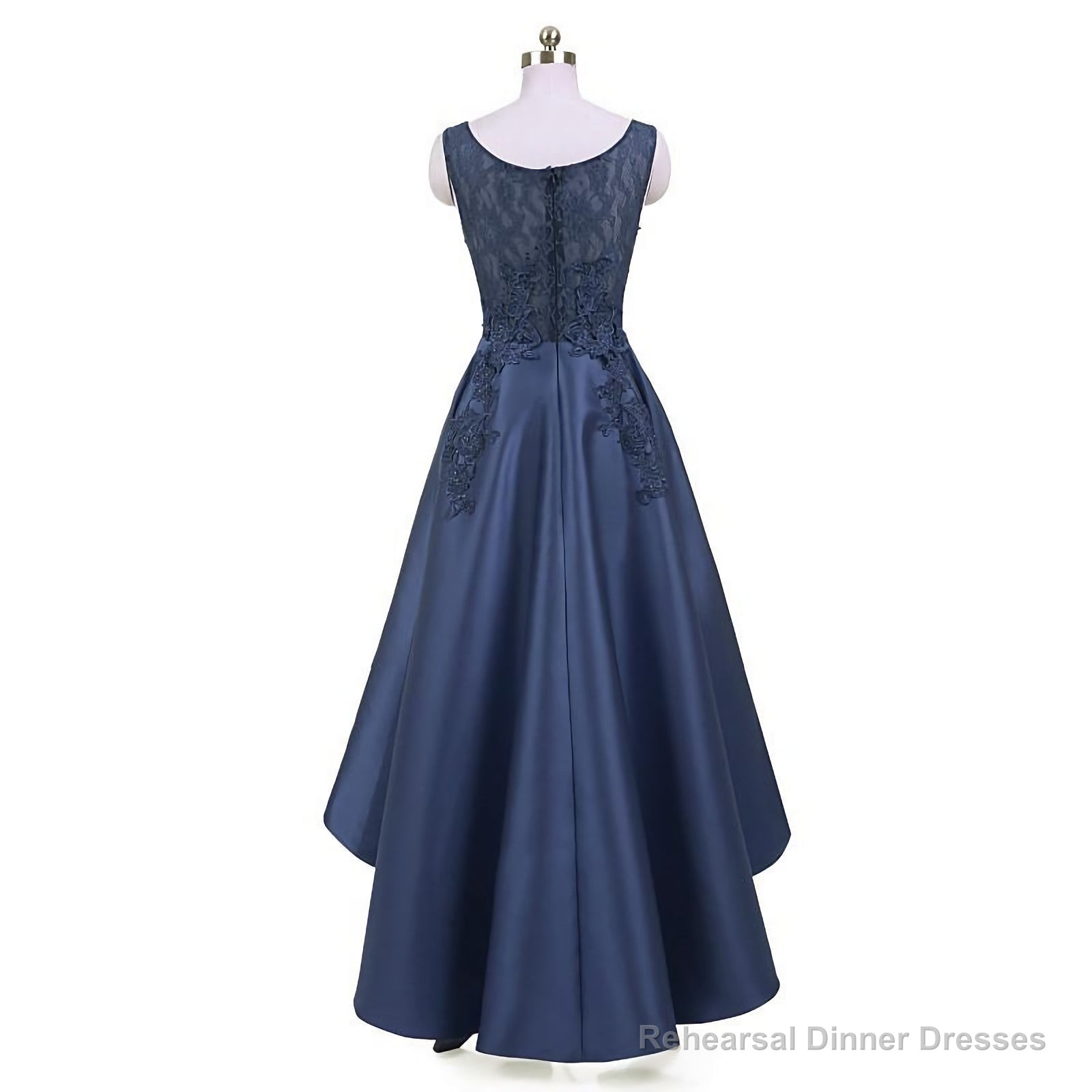 New Arrive Long Formal Prom Dress, Navy Blue Lace Beaded Wedding Party Dresses, High Low Bridesmaid Gowns Formal Main image