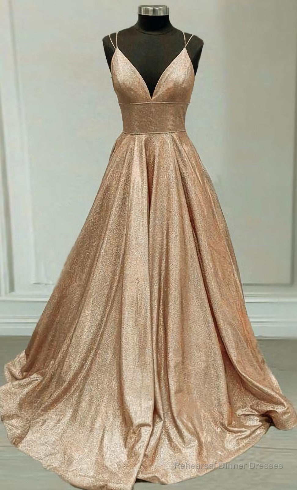Sparkly Prom Dresses, Champagne Gold Ball Gown V Neck With Multi Straps Main image