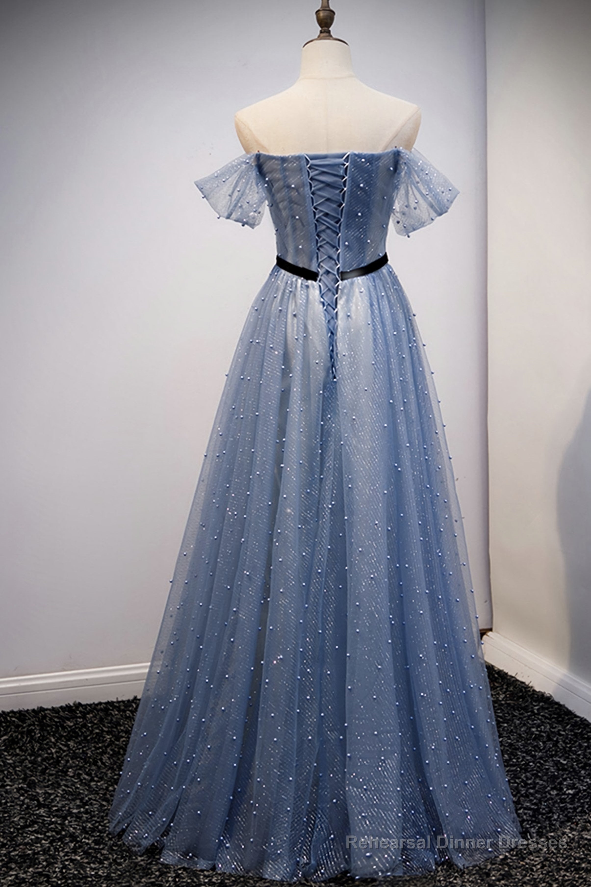 Blue Tulle Long A Line Prom Dress, Evening Dress Secondary image