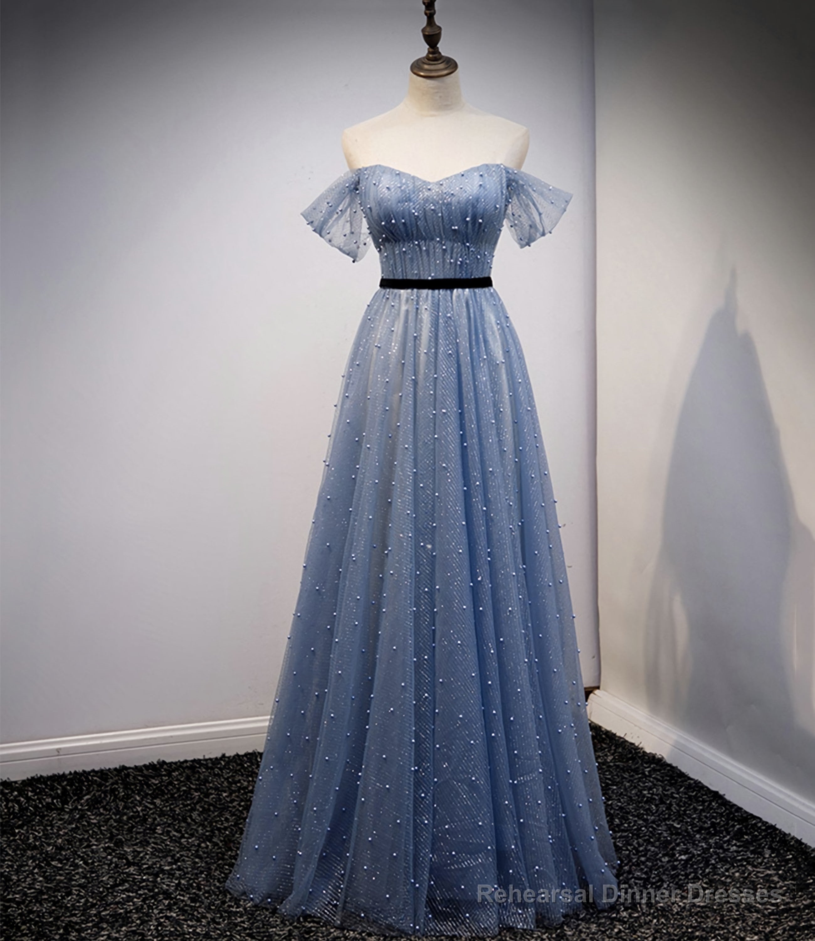 Blue Tulle Long A Line Prom Dress, Evening Dress Main image