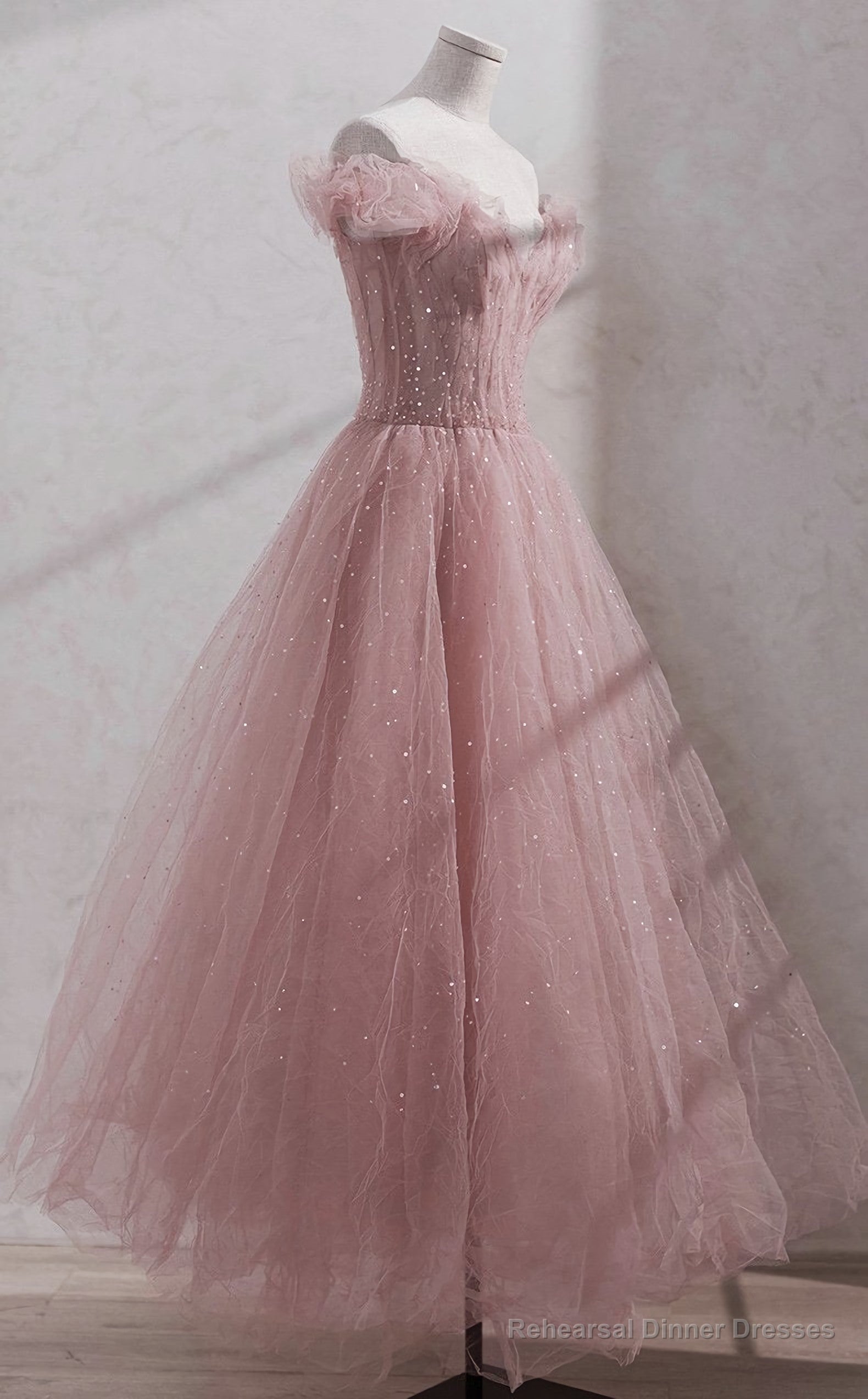 Shiny Party Dress, Fairy Midi Dress, Pink Prom Dress, Custom Made Main image