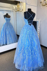 Elegant Straps Blue Appliqued Formal Dress Prom Dress, Evening Dress