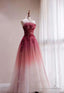 Red Gradient Prom Dress, Vintage Wedding Dress, Red Strapless Party Dress, With Beaded Bridal Dress