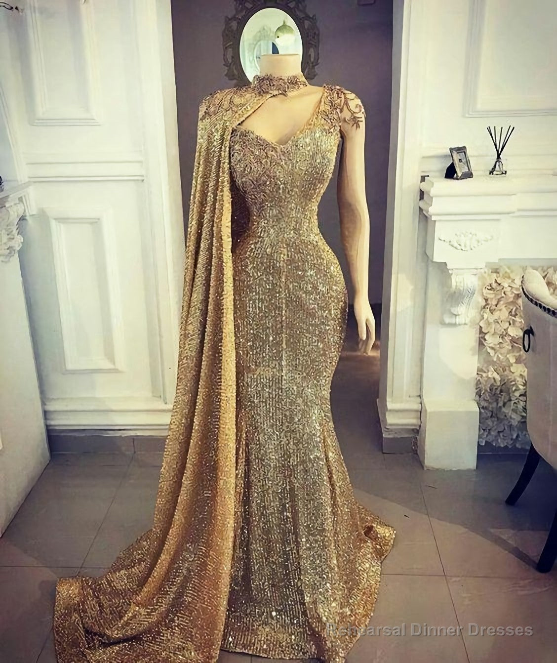 Formal Evening Gown Prom Dresses, Sparking Mermaid V Neck Sexy Prom Dress Main image