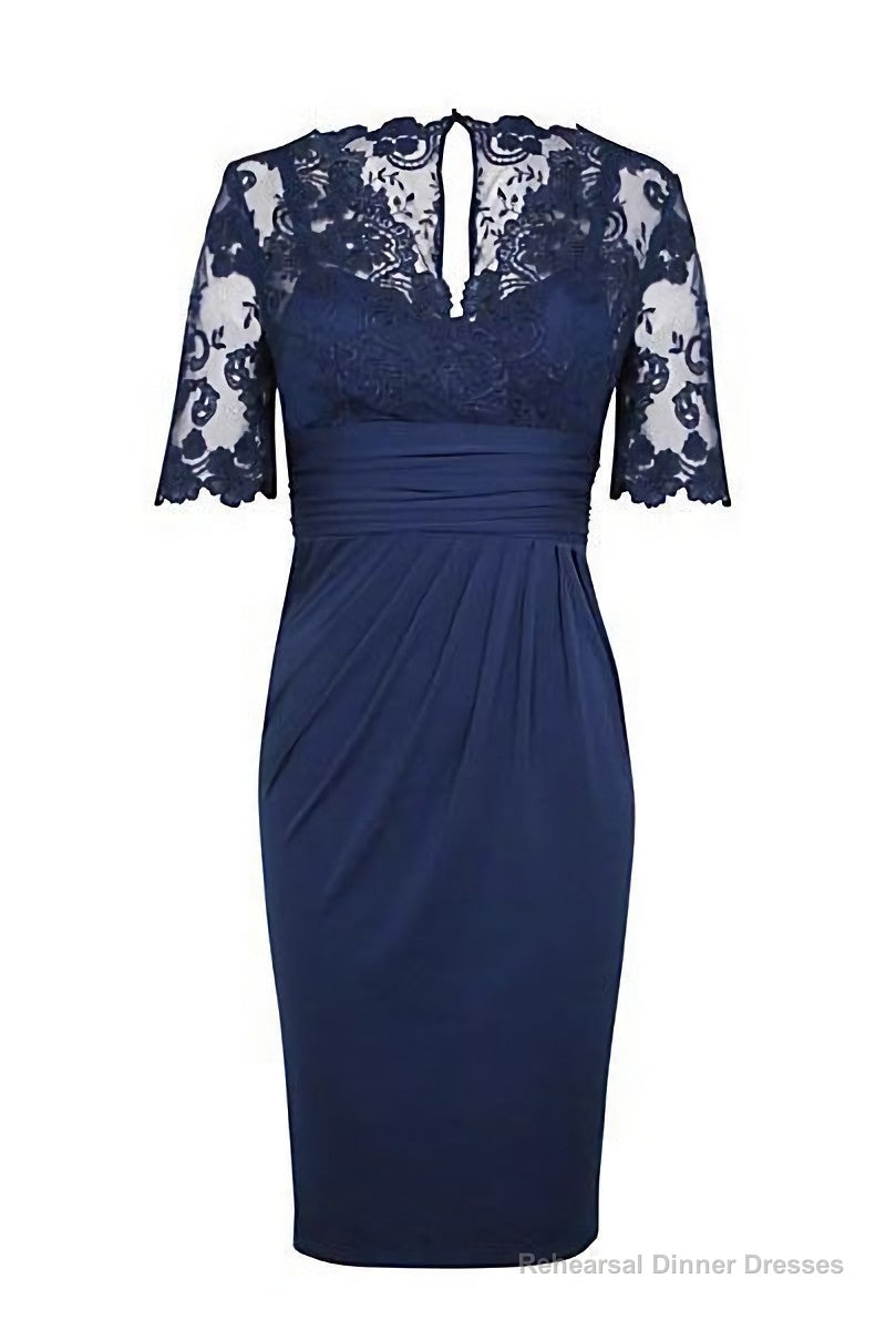 Eleagnt Short Sleeves Empire Navy Blue Short Mother Of The Bride Homecoming Dress Main image