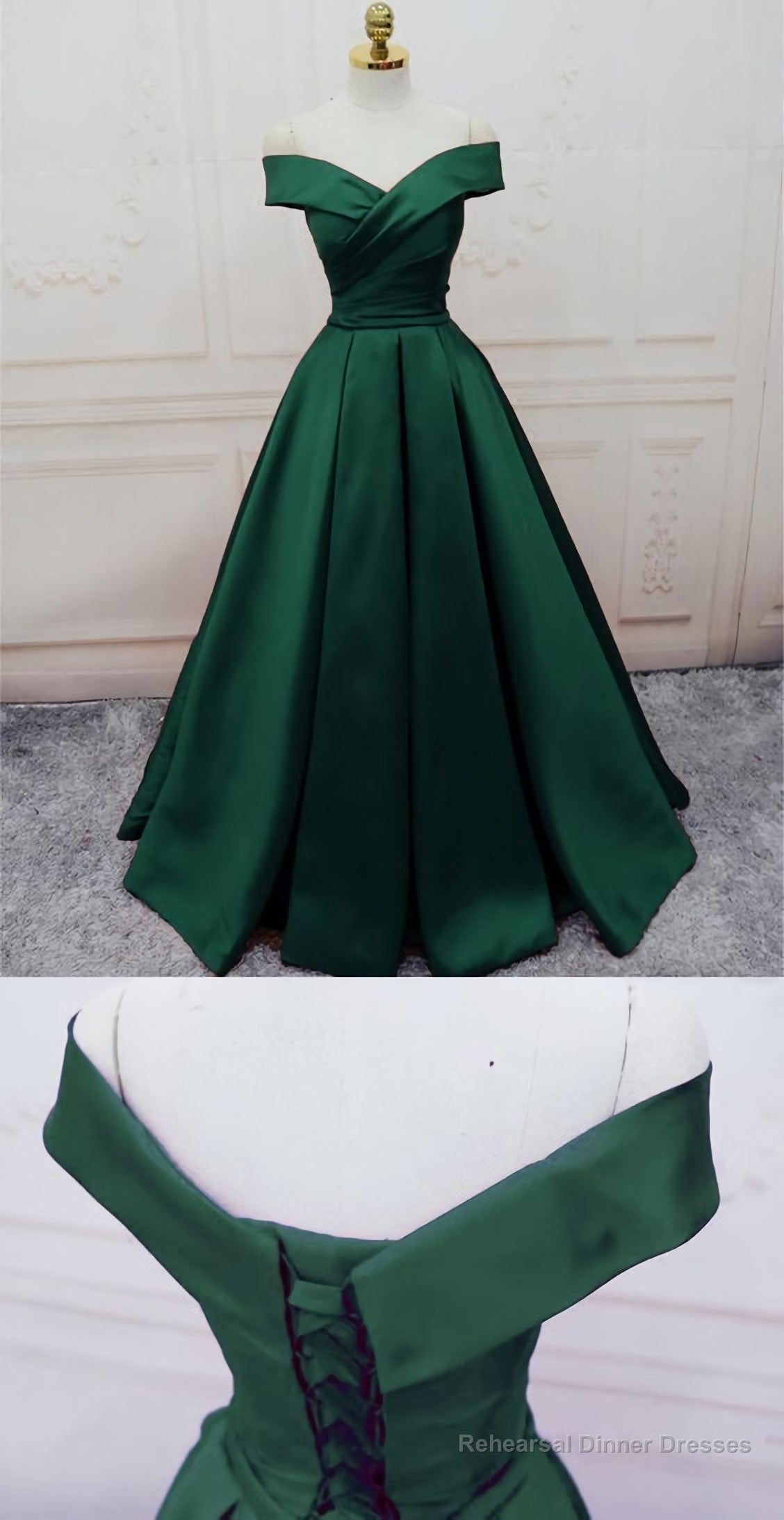 Emerald Dark Green Satin Senior Grad Prom Dress Main image