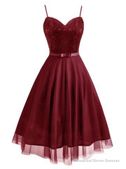 Spaghetti Lace Bow Swing Dress, Tulle Homecoming Dress