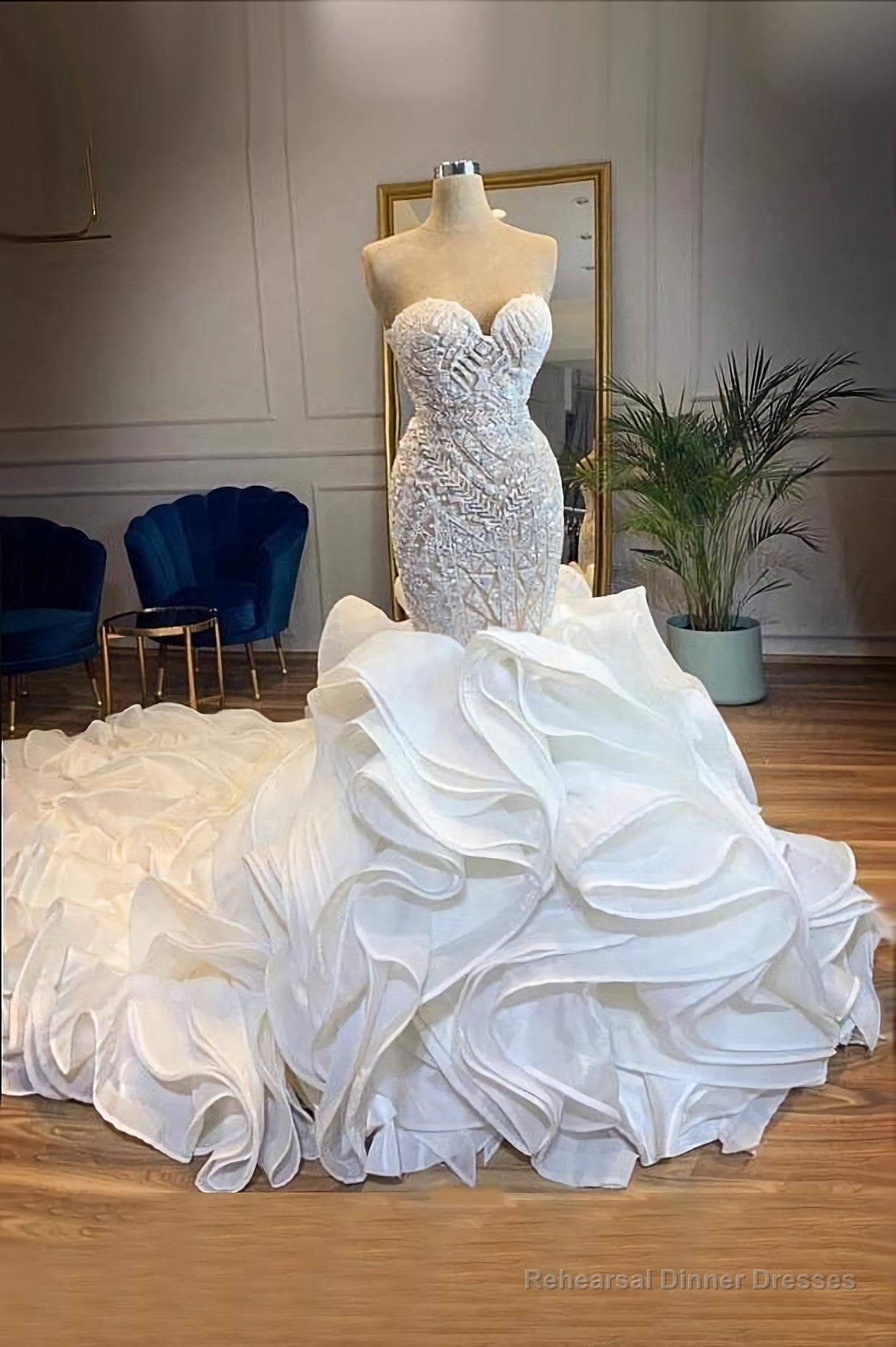 Elegant Sweetheart Lace Up Crystal Mermaid Wedding Dresses, Prom Dresses Main image
