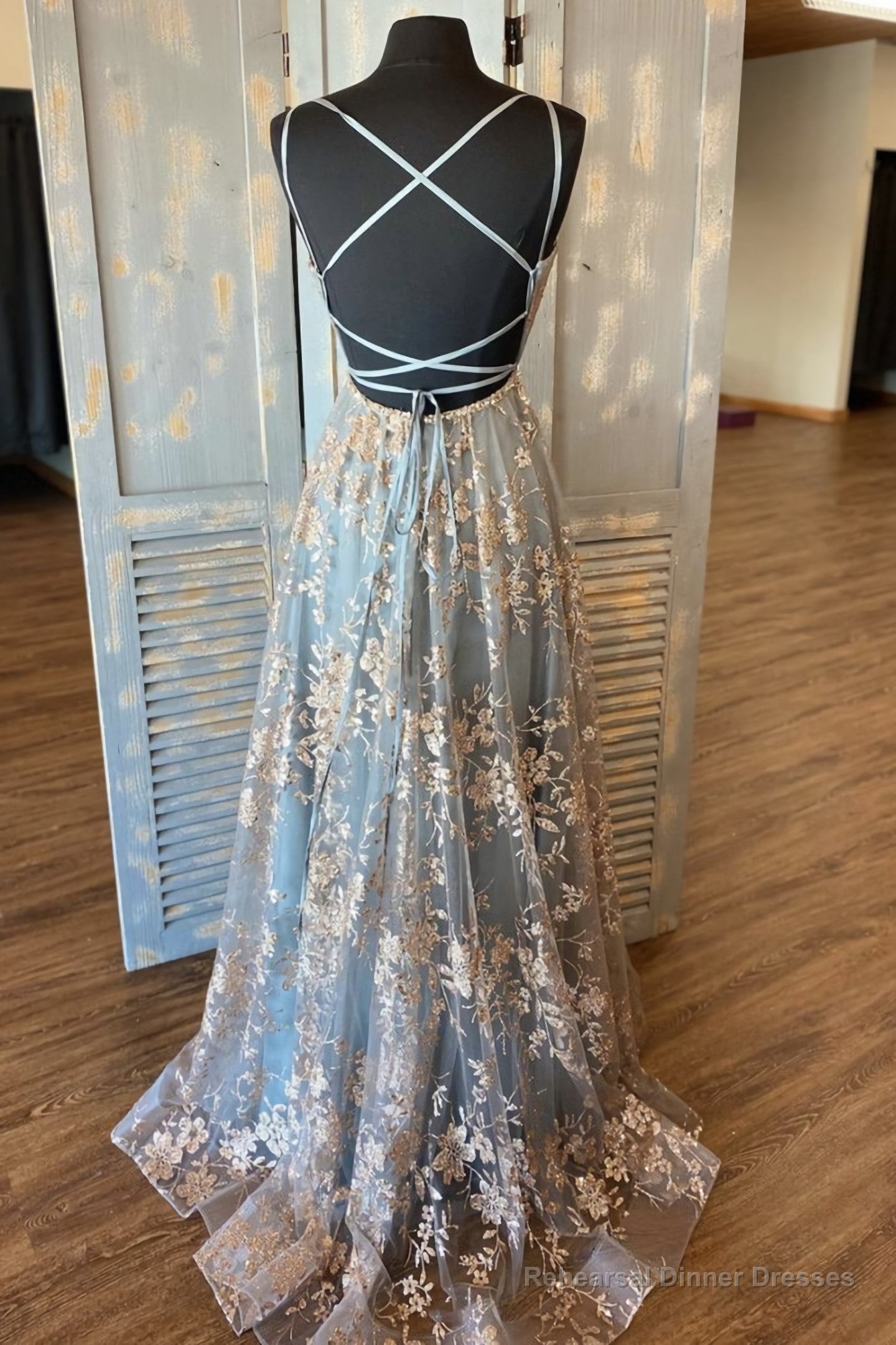 Cute Tulle Sequins Long A Line Prom Dress, Evening Dress Secondary image