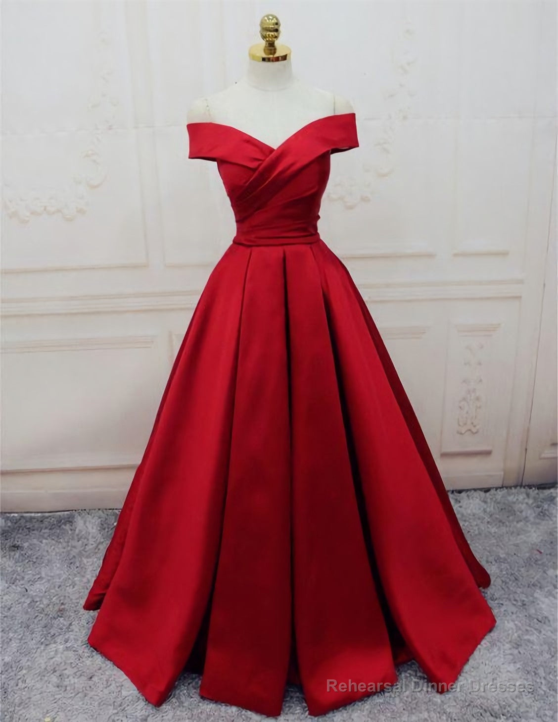 Evening Dresses, A Line Princess Prom Dresses, Long Party Dresses, Off The Shoulder Red Long Satin Party Dress Secondary image