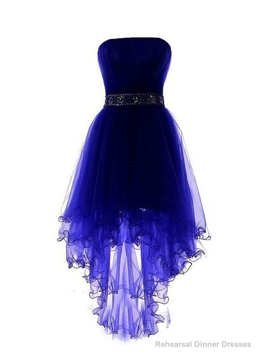 Wine Red Homecoming Dress, Burgundy High Low Party Dress, With Beadings