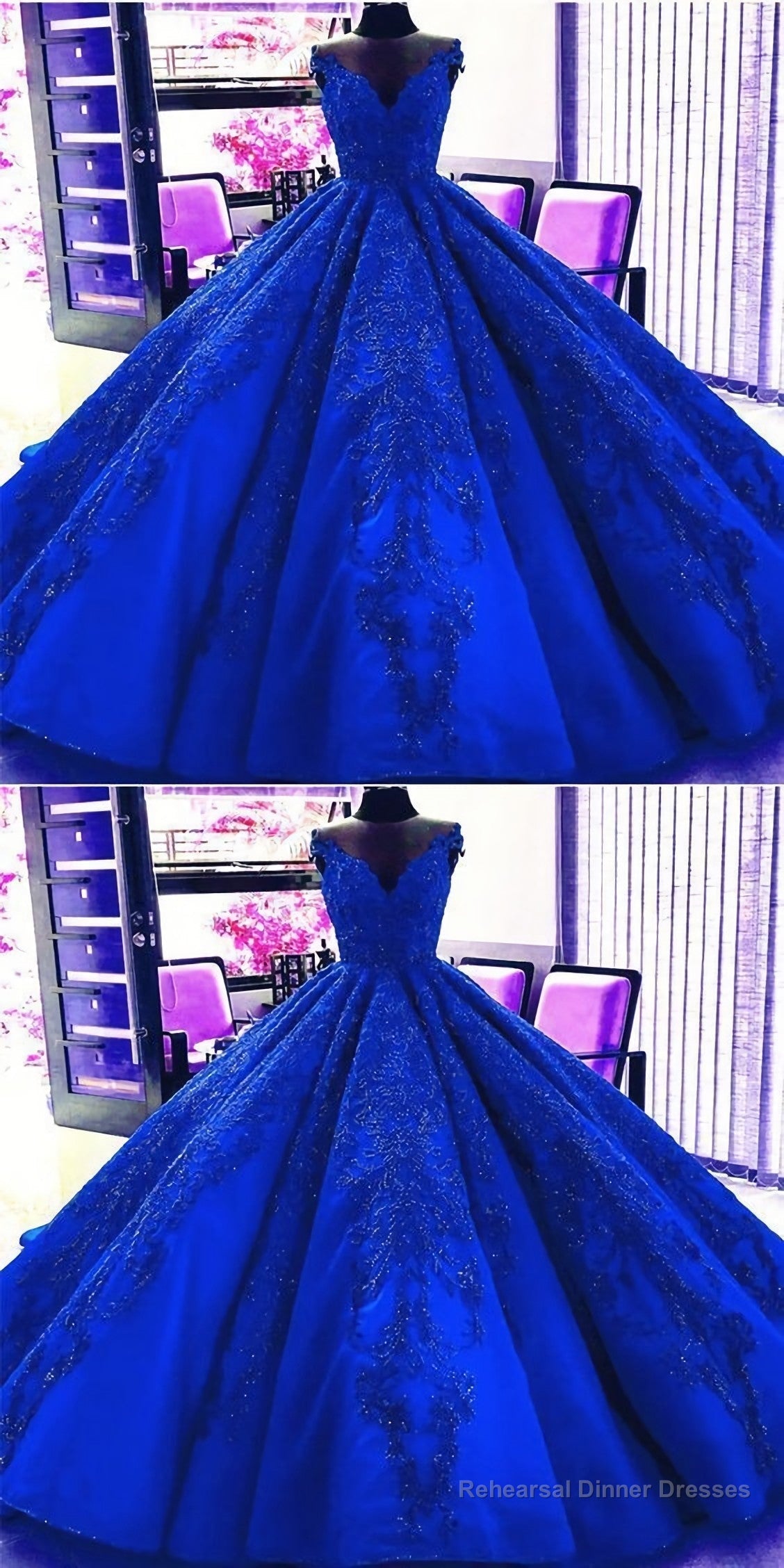 Gorgeous Royal Blue Appliques Beads Quinceanera Dresses, Formal Ball Gown Prom Dress
