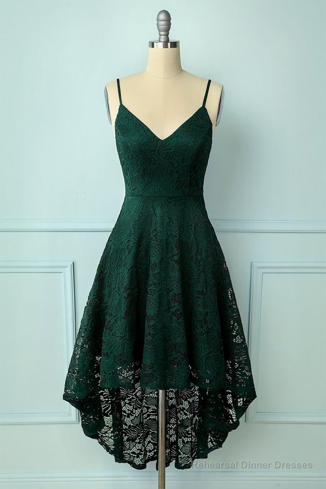 Vintage Style Dark Green Lace Shoulders Straps Prom Dress Main image