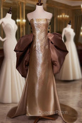 Champag Gold Strapless Evening Prom Dress