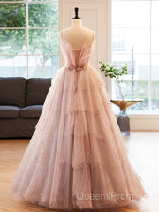 Champagne A-Line Beading Sequin Long Evening Prom Dress, Champagne Formal Dress