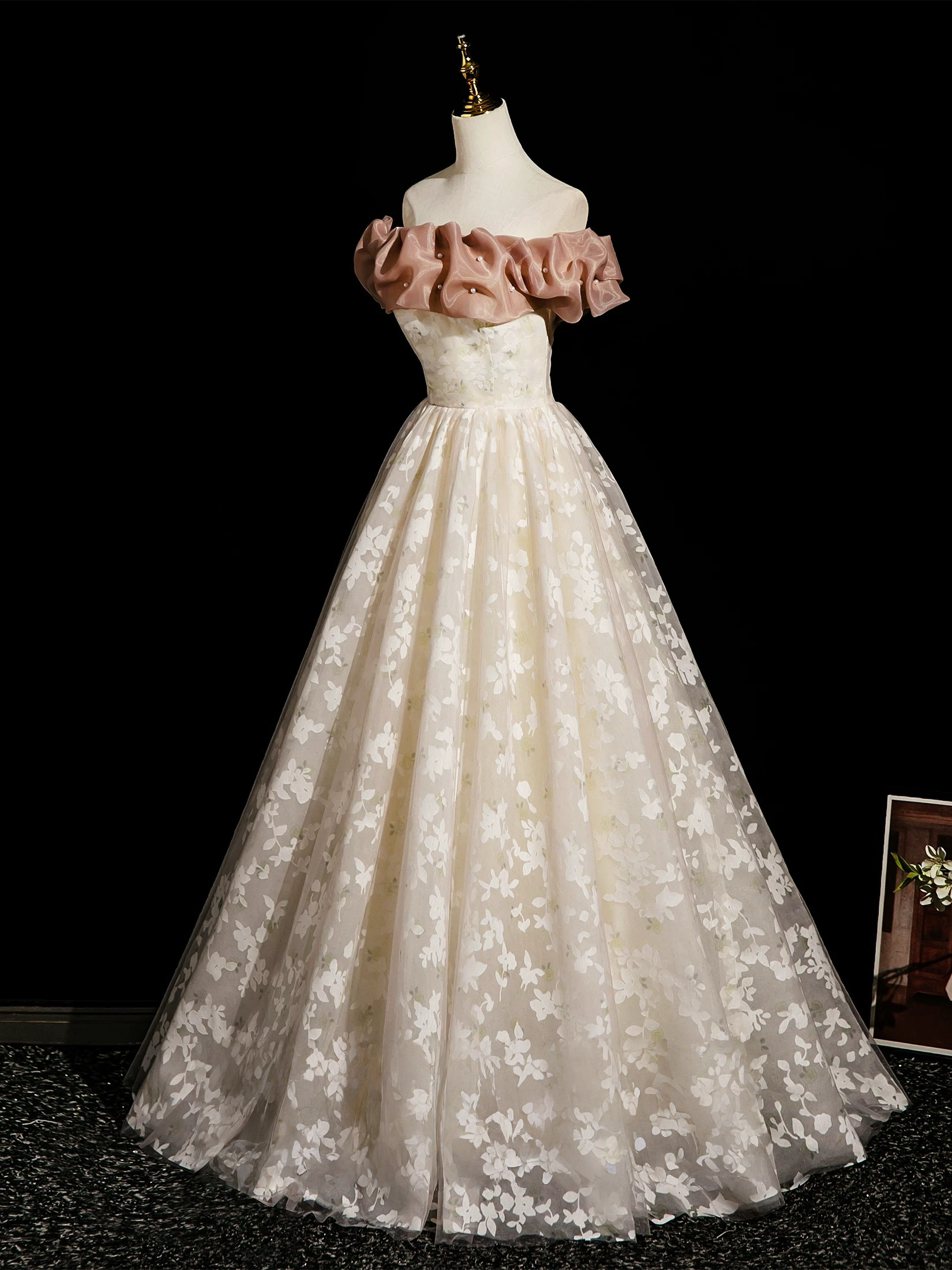 Champagne A-Line Lace Long Classy Prom Dress, Champagne Long Prom Dress