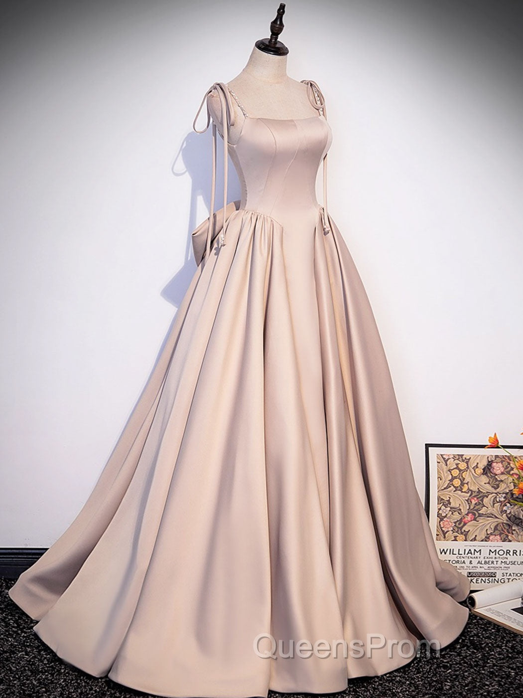 Champagne A-Line Satin Long Evening Prom Dress, Champagne Formal Evening Dress Secondary image
