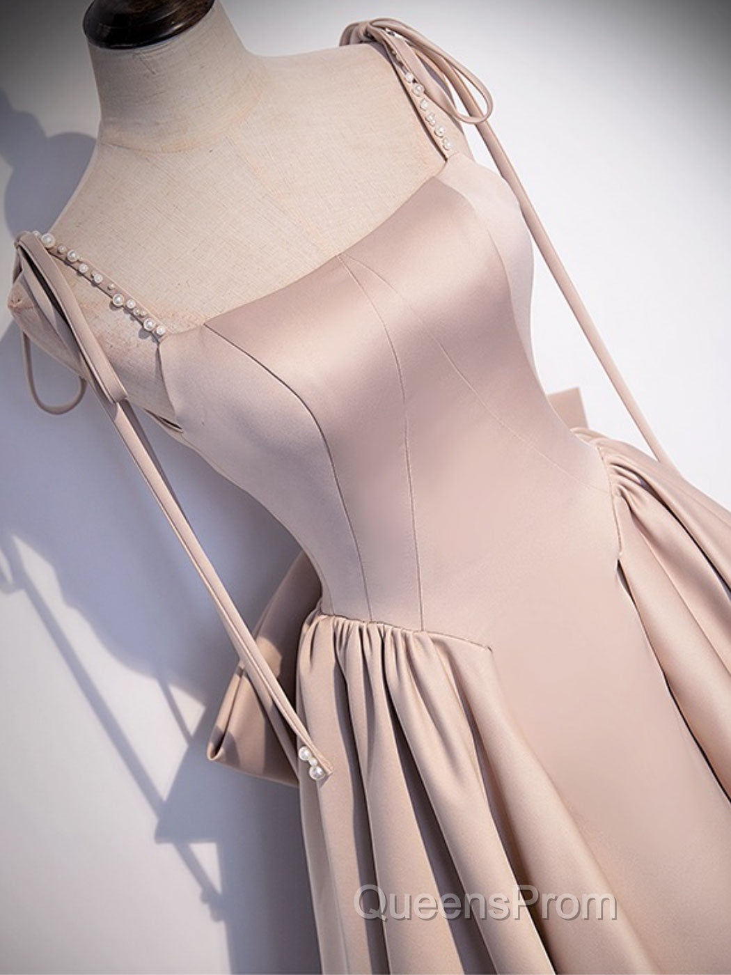 Champagne A-Line Satin Long Evening Prom Dress, Champagne Formal Evening Dress