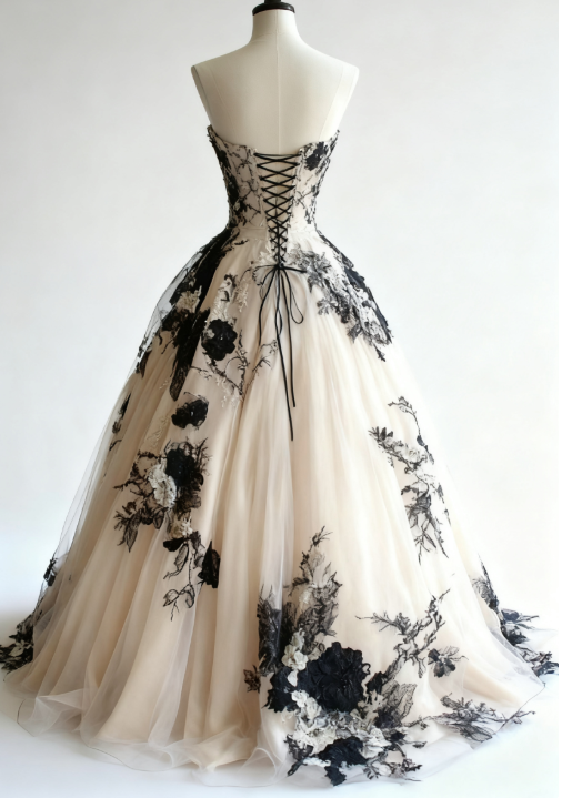 Light Champagne A-Line Sweetheart Neckline Tulle Applique Wedding Dress, Vintage Long Classy Evening Gown