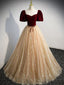 Champagne A Line Tulle Long Classy Prom Dress, Champagne Prom Dress