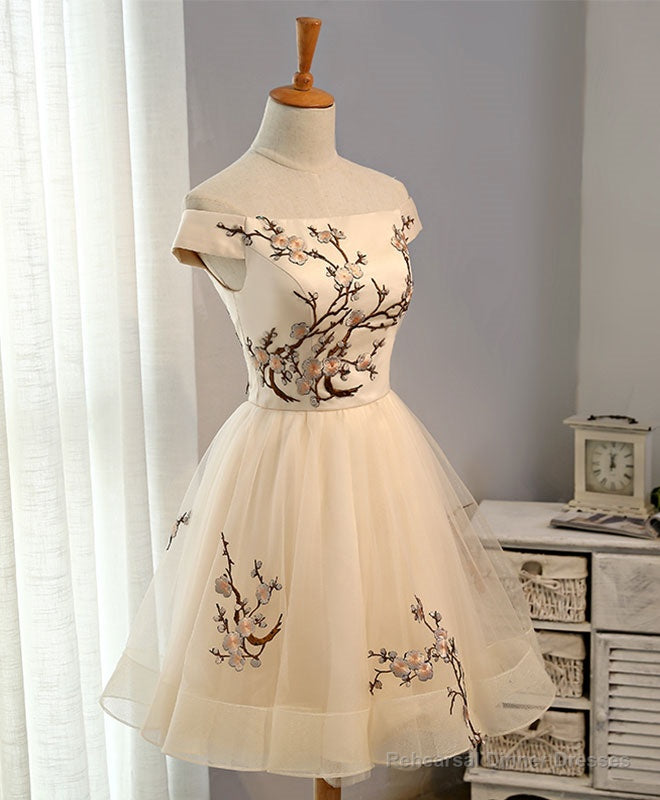 Champagne A-Line Tulle Short Prom Dress, Homecoming Dress Secondary image