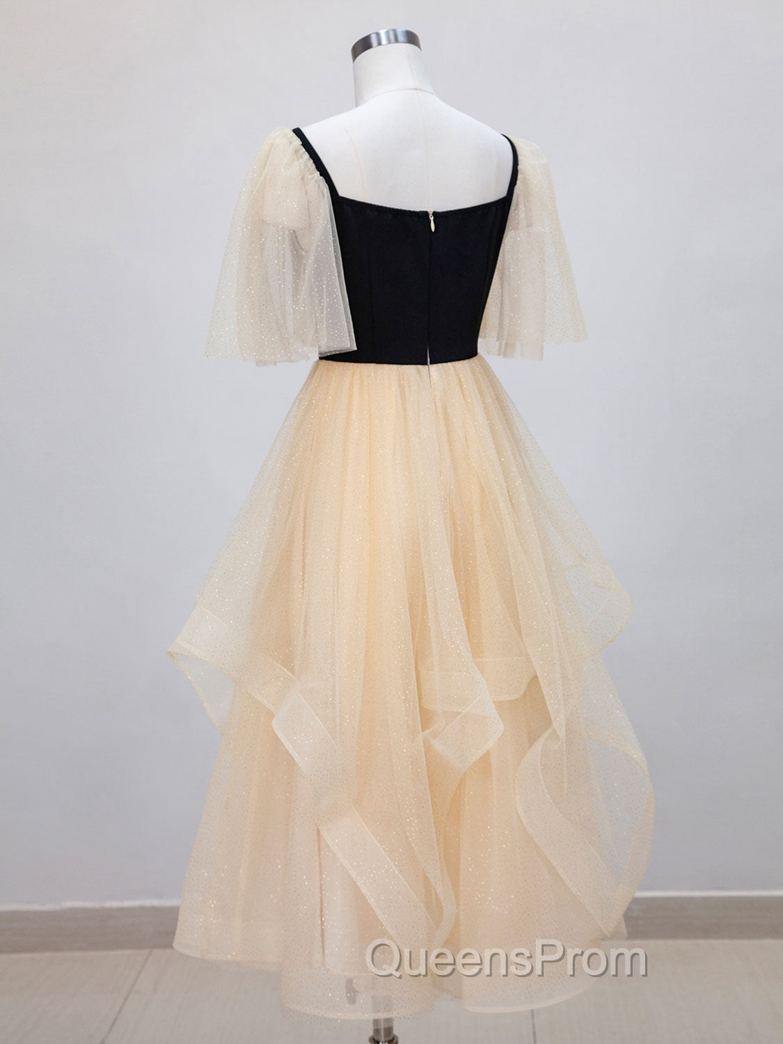 Champagne A-Line Tulle Short Evening Prom Dress, Champagne Evening Dress Secondary image