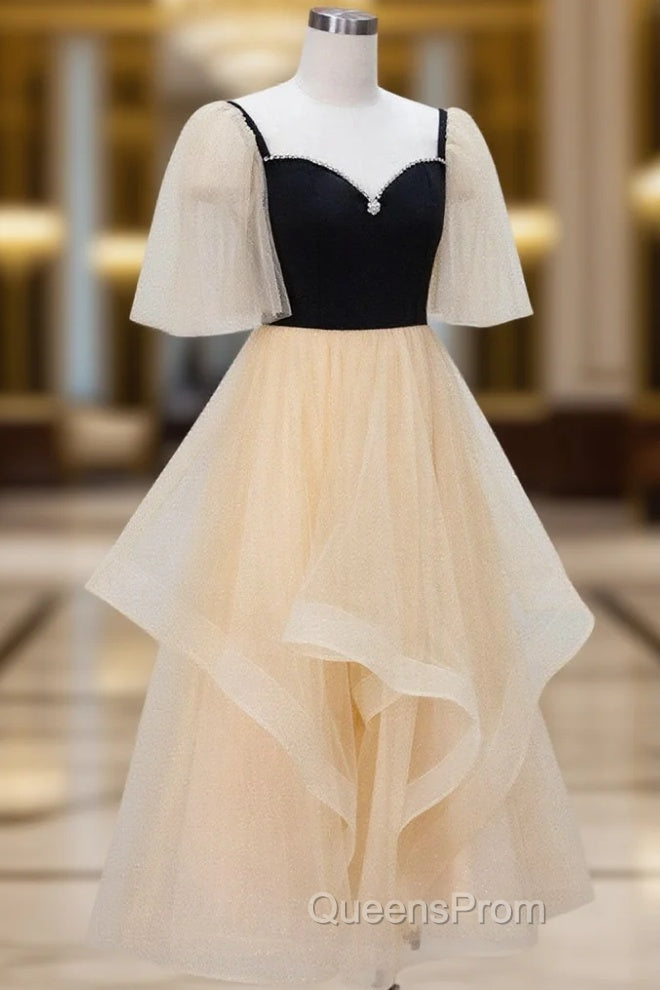 Champagne A-Line Tulle Short Evening Prom Dress, Champagne Evening Dress Main image