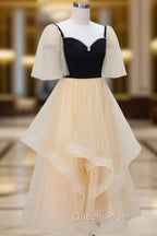 Champagne A-Line Tulle Short Evening Prom Dress, Champagne Evening Dress