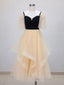 Champagne A-Line Tulle Short Evening Prom Dress, Champagne Evening Dress