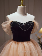 Champagne and Black Sweetheart Short Evening Dress, Tulle Homecoming Dress