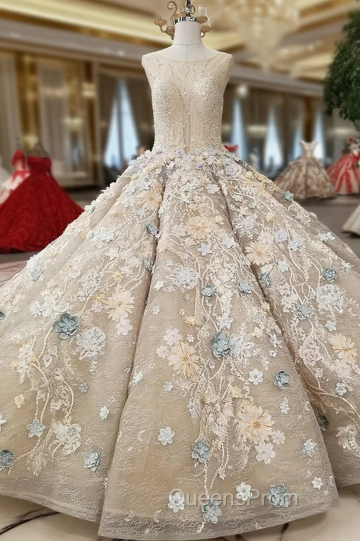 Champagne Ball Gown Lace Flower Beading Sequins Wedding Dress Main image