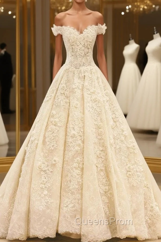 Champagne Ball Gown Off The Shoulder Flower Wedding Dress Main image