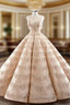 Champagne Ball Gown Sequins Backless Floor Length Evening Prom Dress