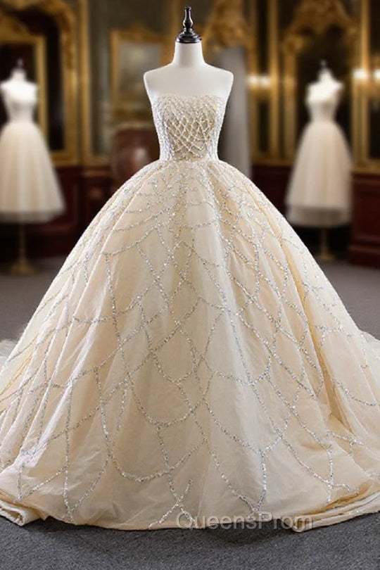 Champagne Ball Gown Sequins Beading Evening Prom Dress Main image