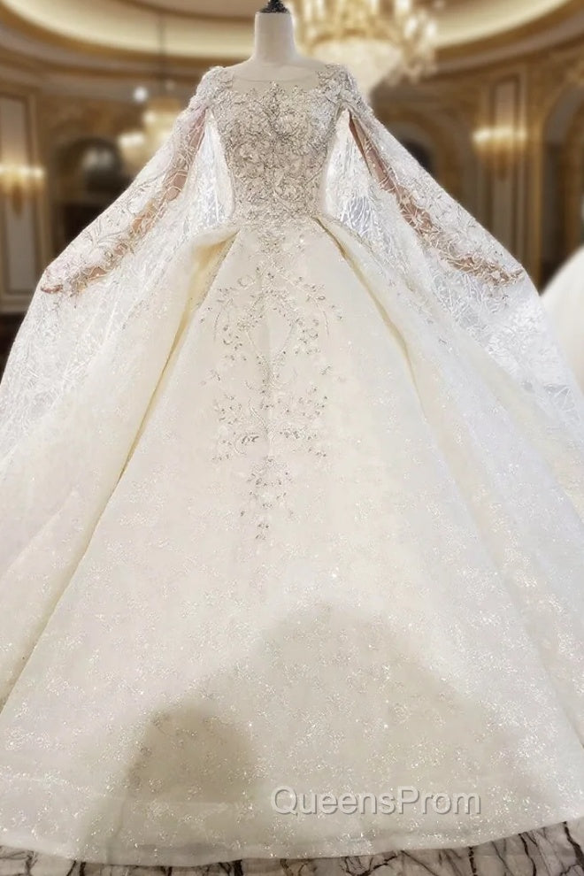 Champagne Ball Gown Tulle Appliques Beading Wedding Dress With Train Main image