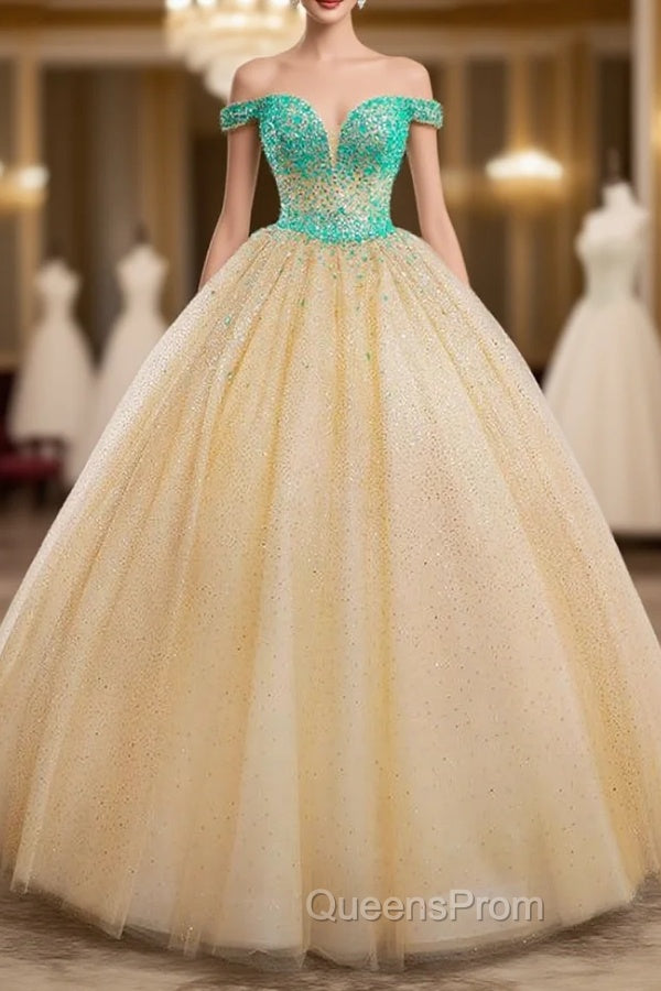 Champagne Ball Gown Tulle Crystal Backless Wedding Dress Main image