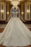 Champagne Ball Gown Tulle Sequins off the Shoulder Beading Wedding Dress