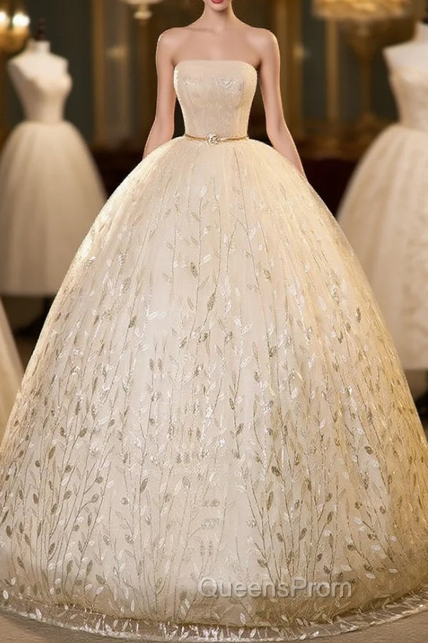 Champagne Ball Gown Tulle Sequins Strapless Quinceanera Dress Main image