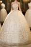 Champagne Ball Gown Tulle Sequins Strapless Quinceanera Dress