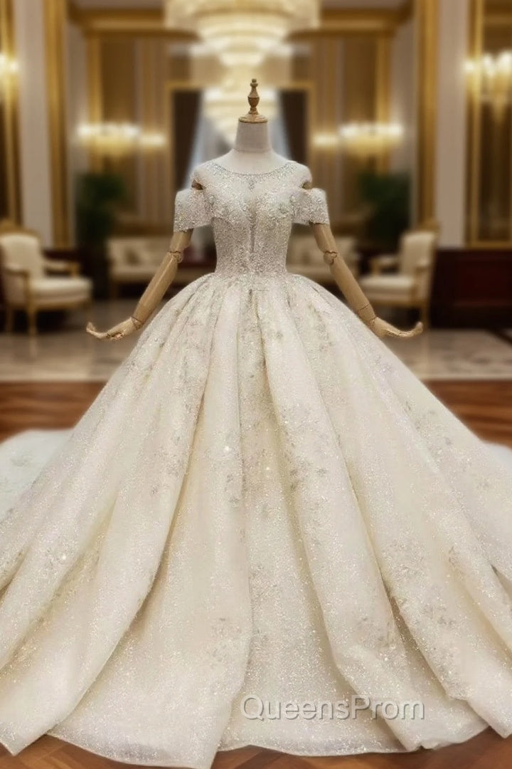 Champagne Ball Gown Tulle Sequins Wedding Dress With Train Main image