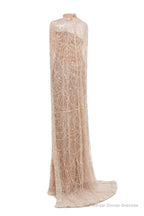 Pearl Pink Beading Prom Dresses Sweep Train High Neck Zipper Sleeveless Evening Dresses