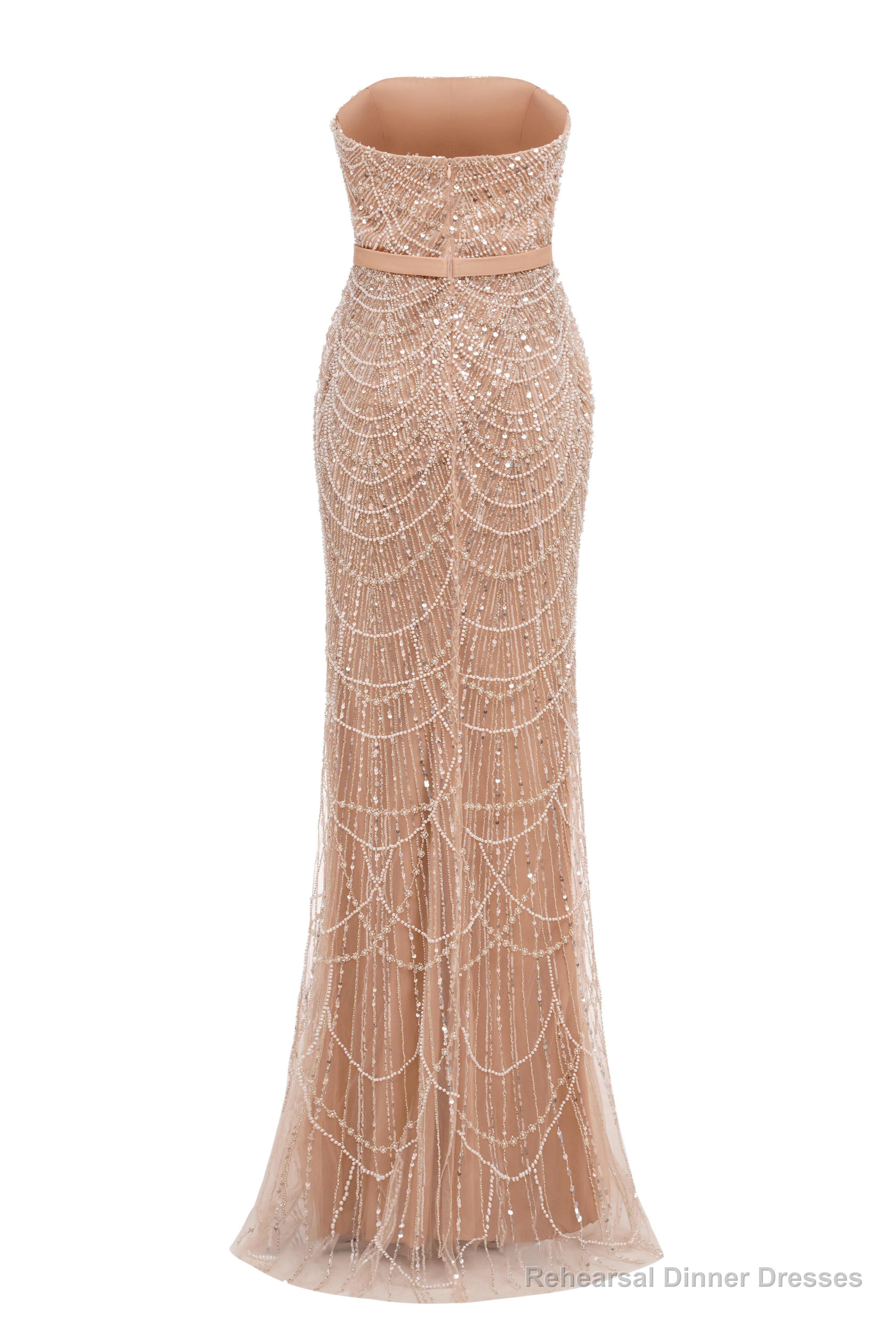 Grey Beading Prom Dresses Sweep Train High Neck Zipper Sleeveless Evening Dresses