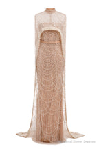 Grey Beading Prom Dresses Sweep Train High Neck Zipper Sleeveless Evening Dresses