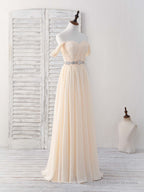 Champagne Chiffon Off Shoulder Long Prom Dress Bridesmaid Dress